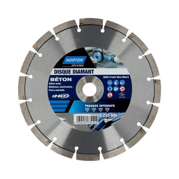 Disque diamant intensif segmenté pour matériaux de construction NORTON,Diam230mm - NORTON