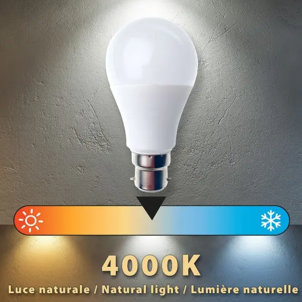 Lampadina SMD LED, Goccia A60, 9W/806lm, base B22 (Francia), 4000K