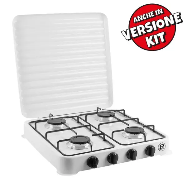 Plaque de Cuisson Gaz 4 Feux 8000W Butane Propane Brûleurs et grille en Fonte Couvercle Amovible - INTEC