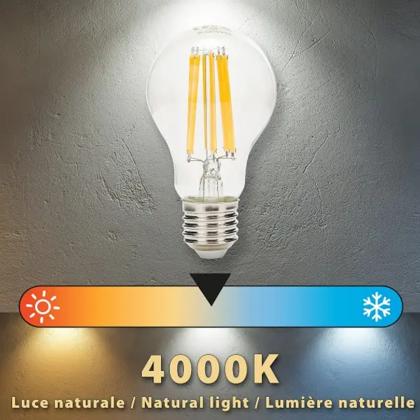 Lampadina LED a filamento, Goccia A60, 7W/1521lm, base E27, 4000K - CLASSE A
