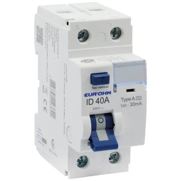 Interrupteur Différentiel 2P 40A 30mA Type A RX Protect - Eur'Ohm - 23840