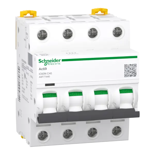 Disjoncteur 4P 40A Courbe C 10kA 400Vca - connexion vis - Acti9 - Schneider Electric - A9F77440