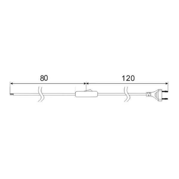 Prolunga con interruttore, 120+80cm, H03VVH2-F 2x0,75. Nero