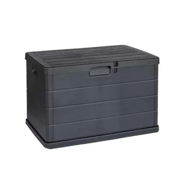 Coffre de Rangement Extérieur 170L - Résine Anthracite Imitation Bois - 78 x 55 x 52 cm - Poignées Intégrées - INTEC