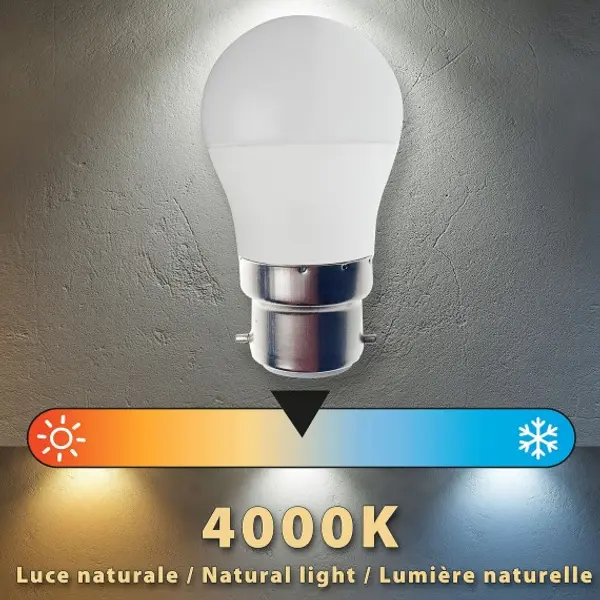 Lampadina SMD LED, Sfera P45, 6W/470lm, base B22 (Francia), 4000K