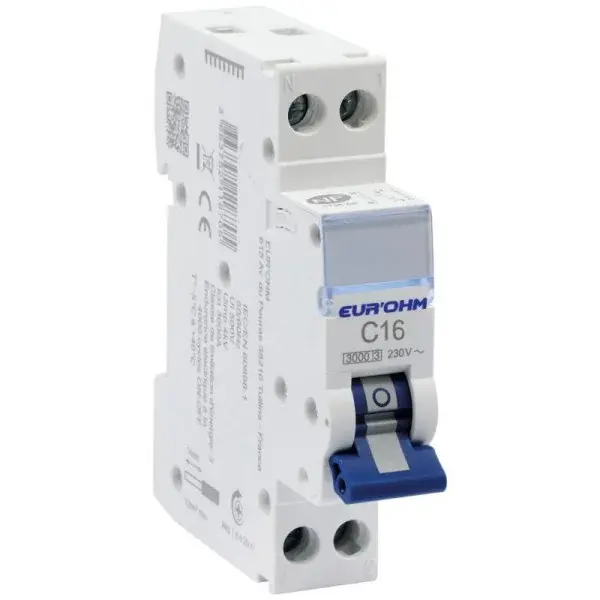 Disjoncteur 1P+N 16A - Courbe C - connexion vis - RX Protect - Eur'Ohm - 20216