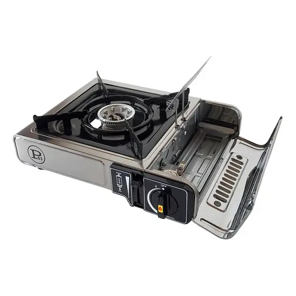 Réchaud à gaz portable 1 feu 2200W + 4 cartouches - Inox - Allumage Piezo - INTEC
