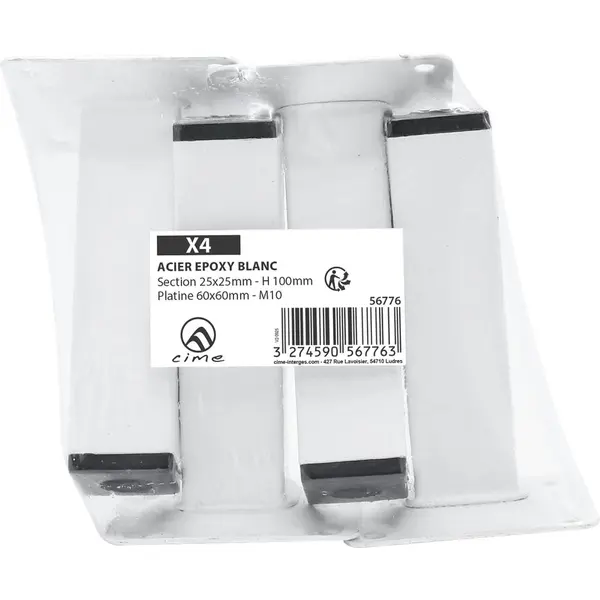 Lot de 4 pieds de meubles CIME fixe carré, acier blanc produit sans finition Ht. - Cime