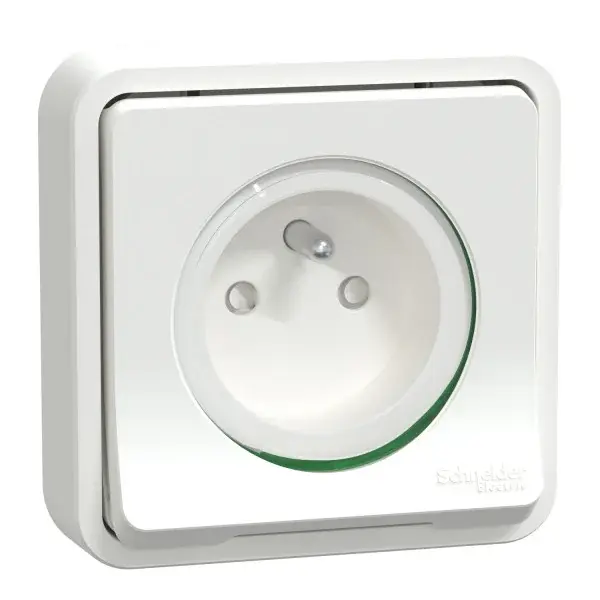 Prise de courant 2P+T IP55 IK08 Connexion automatique Blanc - Mureva Styl - Schneider Electric - MUR39036