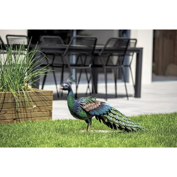 Paon décoratif stylisé Peacky en métal - 94 x 28 x 2 cm - Nortene