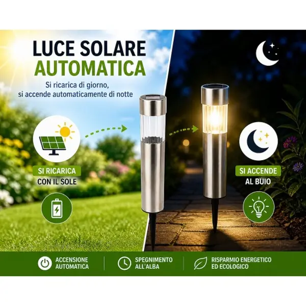 POLE: picchetto solare LED da giardino. Plastica finitura alluminio