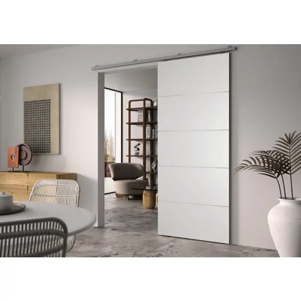 Kit porte coulissante blanc suspendue 83 cm rail aluminium 4 inserts