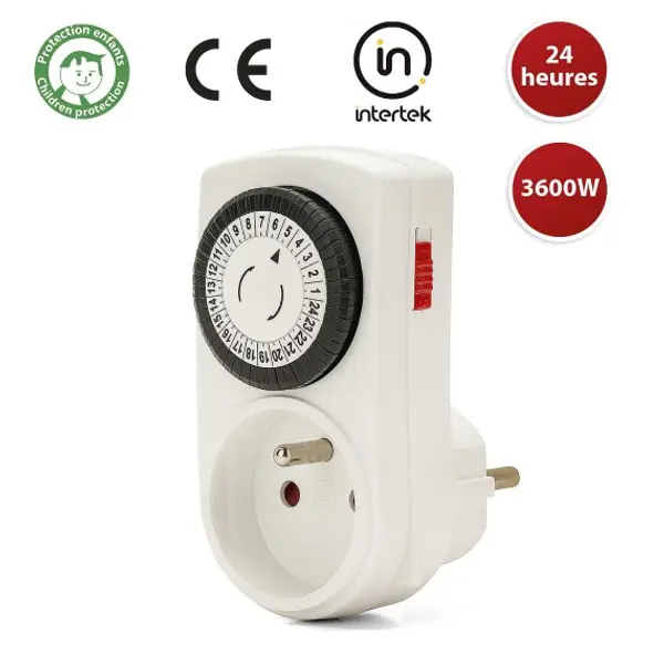 Mini programmatore giornaliero 24 ore, con spina/presa standard francese 16A