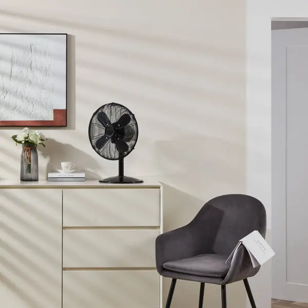 Ventilateur de table 30 cm noir, 3 vitesses, oscillation 80°, métal et plastique