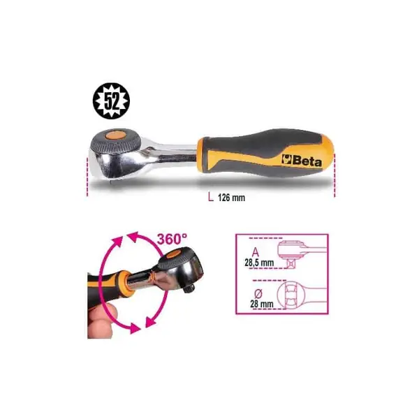 BETA Cliquet 1/4" 52 dents manche tournant - 900/58 - 009000884