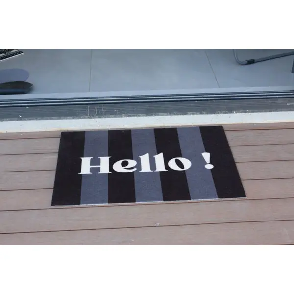Tapis intérieur de propreté "Hello" gris et noir - 60x80 cm