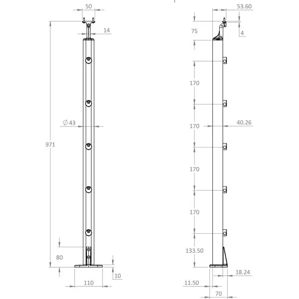 Poteau à plat aluminium noir "Jorun" ⌀4,3 cm x H. 97,1 cm