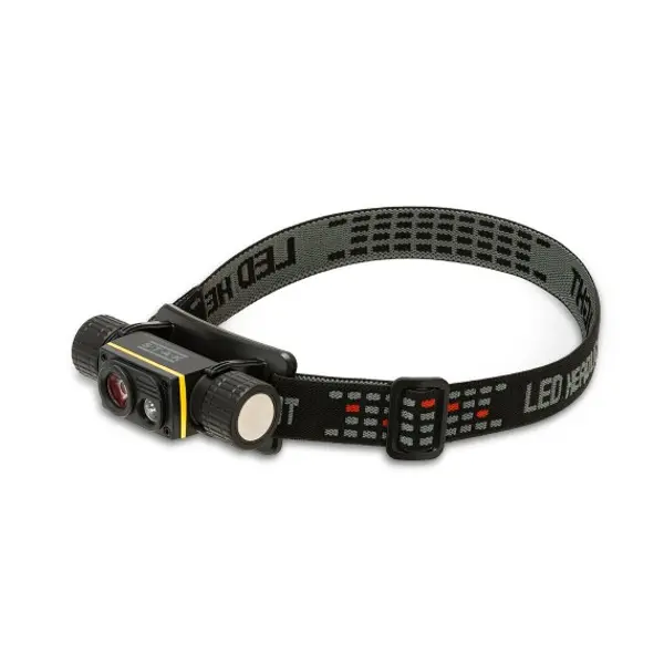 STELIOS: Lampada da testa ricaricabile 15W / 1500 lumen con luce UV 365nm e calamita. Nero