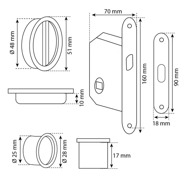 Kit serrure de porte galandage rond conda/déconda zamak noir - CHRISLIGNE
