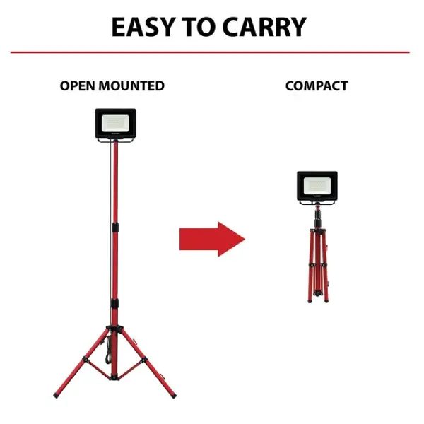 WAINGRO + TRIPOD: proiettore LED SMD 50W IP65, nero 4000K con treppiede e cavo 3mt