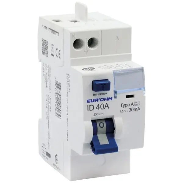 Interrupteur Différentiel 40A 30mA Type A - Connexion Haut/Haut RX Protect - Eur'Ohm - 23540