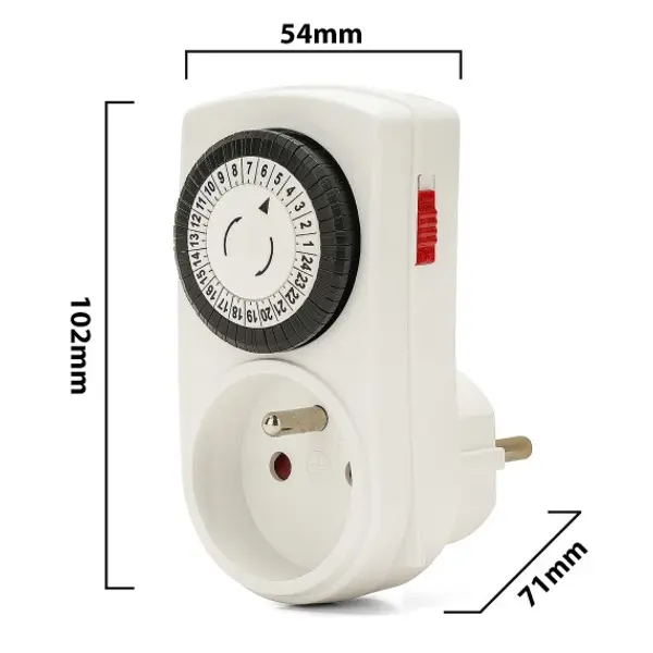 Mini programmatore giornaliero 24 ore, con spina/presa standard francese 16A