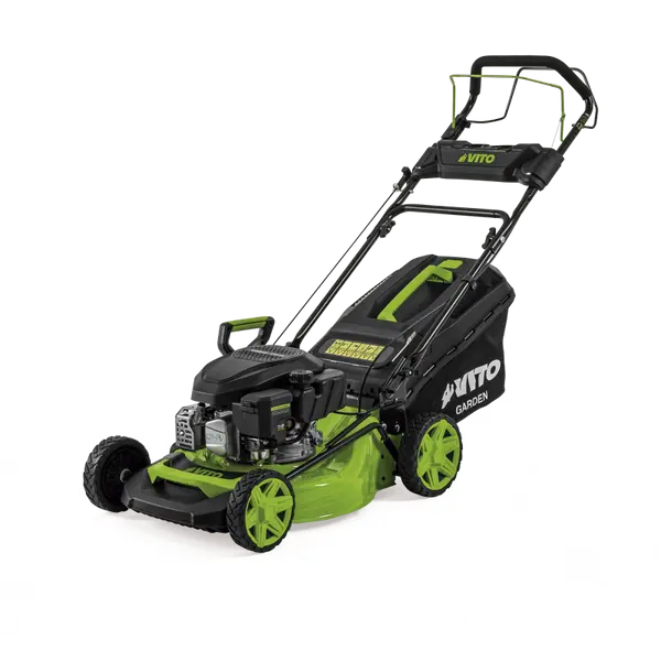 Tondeuse thermique à essence avec traction - 4,5 CV 144 cc - Largeur de coupe 46 cm - Bac 60L - 7 hauteurs - VITO