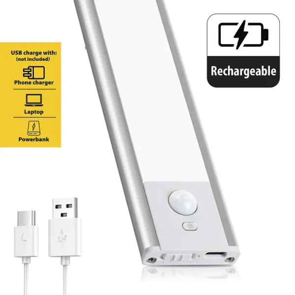 LACTEA: reglette LED sotto pensile ricaricabile 20cm, 100 lumen, con CCT. Argento