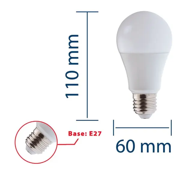 Lampadina SMD LED dimmerabile, Goccia A60, 11W/1055lm, base E27, 4000K