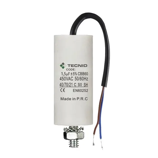 Condensatore di spunto per motori elettrici, 450V, capacità: 20µF, con cavetto 15cm