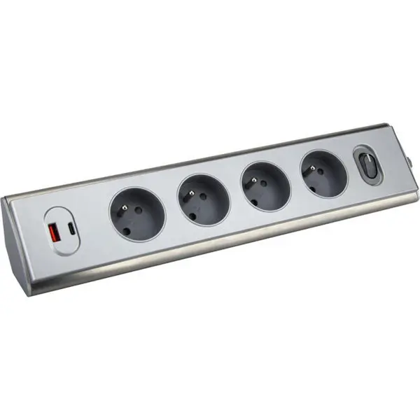 Bloc angle métal 4x16A + 2USB
