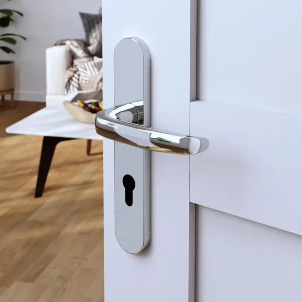 Poignée de porte "Goderic" avec trou pour cylindre - Effet chromé - Entraxe adaptable 165-195 mm