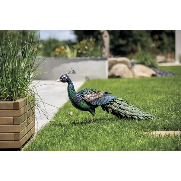 Paon décoratif stylisé Peacky en métal - 94 x 28 x 2 cm - Nortene