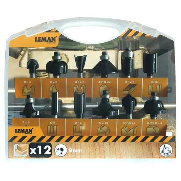 LEMAN Coffret 12 mèches de défonceuse queue 8mm - 418-700-12