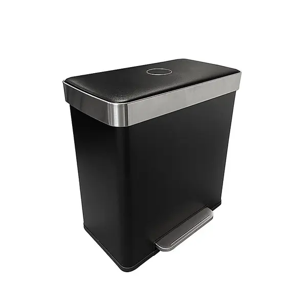 Poubelle de tri sélectif 60 L avec 2 bacs - pédale et fermeture soft-close - noir mat - HAILO