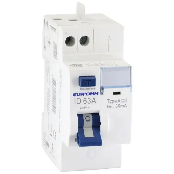 Interrupteur Différentiel 63A 30mA Type A - Connexion Haut/Haut RX Protect - Eur'Ohm - 23563