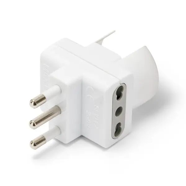 Adattatore 3 Posti: 1 presa Schuko 10/16A + 2 prese 10/16A. Spina 16A
