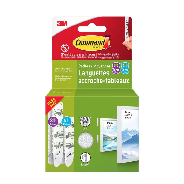 Lot de 12 Languette adhésive blanc Command 3M - COMMAND