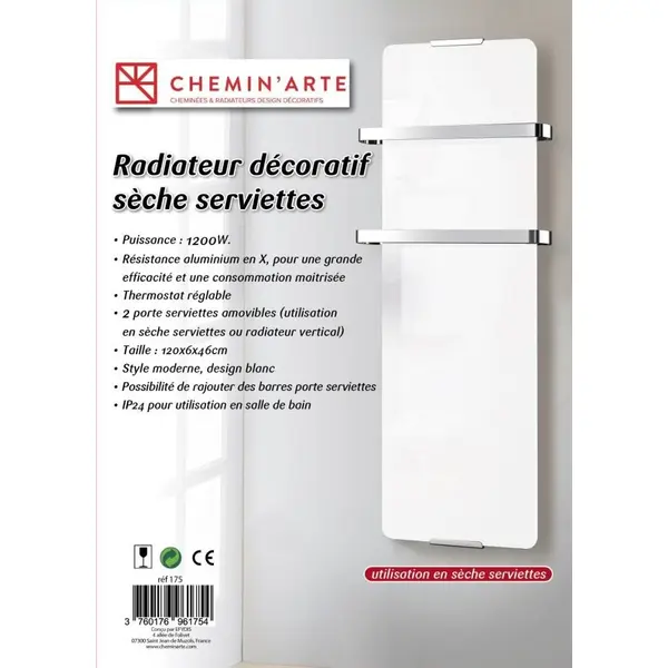 Radiateur seche serviette décoratif design Blanc 1200W - CHEMIN'ARTE