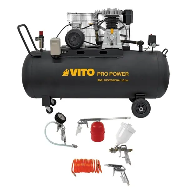 Compresseur d'air 300L + 5 Outils pneumatiques Gonflage Soufflage Peinture - 10 Bar - 4kW - 500L/min - Garage Atelier - VITO