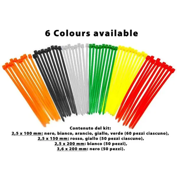Fascette Stringicavo Multicolore in Nylon, Varie Misure, 500 Pezzi, Resistenti per Cablaggi e Fai da Te