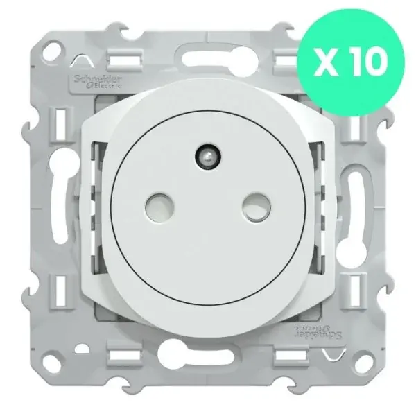 Lot de 10 Prise électrique affleurante 2P+T 16A blanc - Ovalis - Schneider Electric - S320052-10