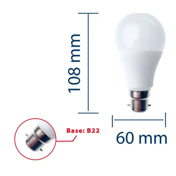 Lampadina SMD LED, Goccia A60, 9W/806lm, base B22 (Francia), 4000K
