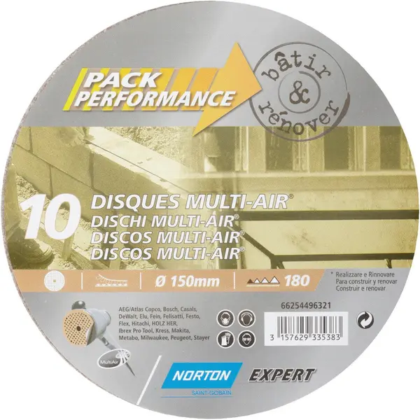 Lot De 10 Disques Abrasifs Norton, 150 Mm, Grains 180 - NORTON