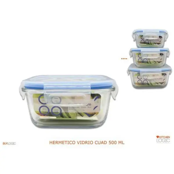 Fiambrera Vidrio Cuadrado Hermet.500Ml