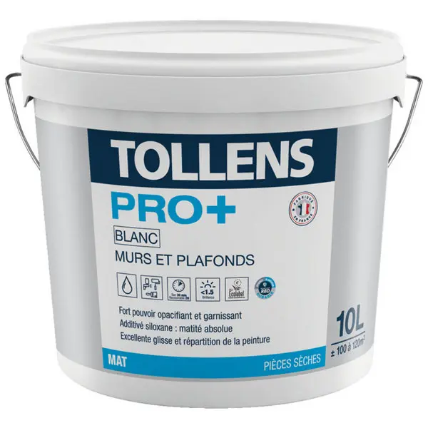 Peinture monocouche murs et plafonds intérieure Pro+ acrylique mat blanc 10 L