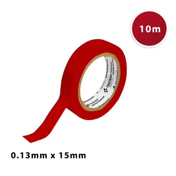 Nastro isolante in PVC, spessore 0,13mm, 15mm x 10m. Rosso
