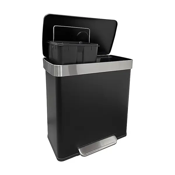 Poubelle de tri sélectif 60 L avec 2 bacs - pédale et fermeture soft-close - noir mat - HAILO
