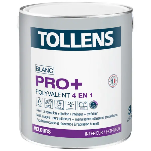 Peinture bicouche multi-support intérieure Pro+ acrylique velours blanc 3 L