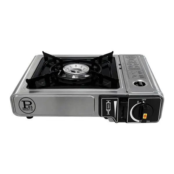 Réchaud à gaz portable 1 feu 2200W + 4 cartouches - Inox - Allumage Piezo - INTEC